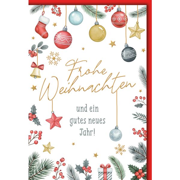Weihnachten Grußkarte mit Umschlag Zweige Beeren Kugeln
