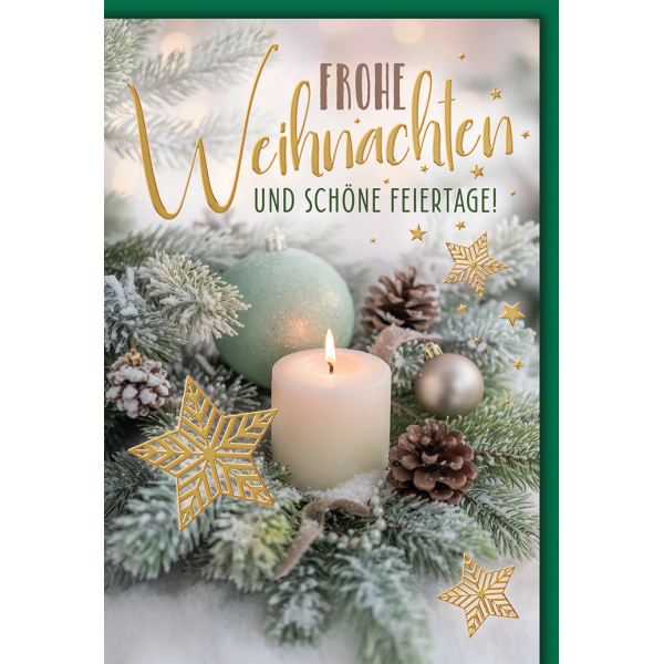 Weihnachten Grußkarte mit Umschlag Grünes Gesteck weiße Kerze