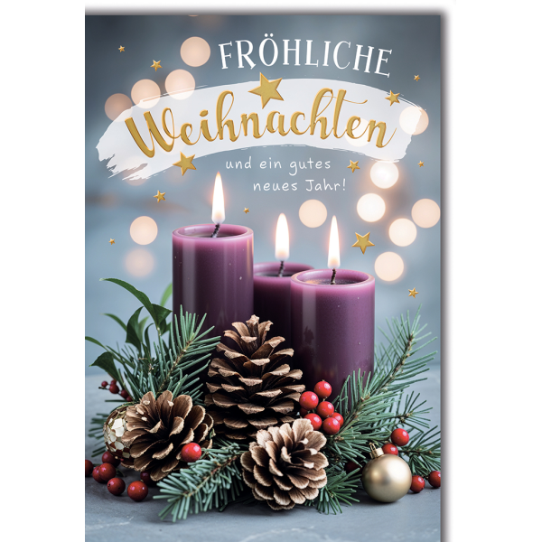 Weihnachten Grußkarte mit Umschlag Gesteck mit lila Kerzen