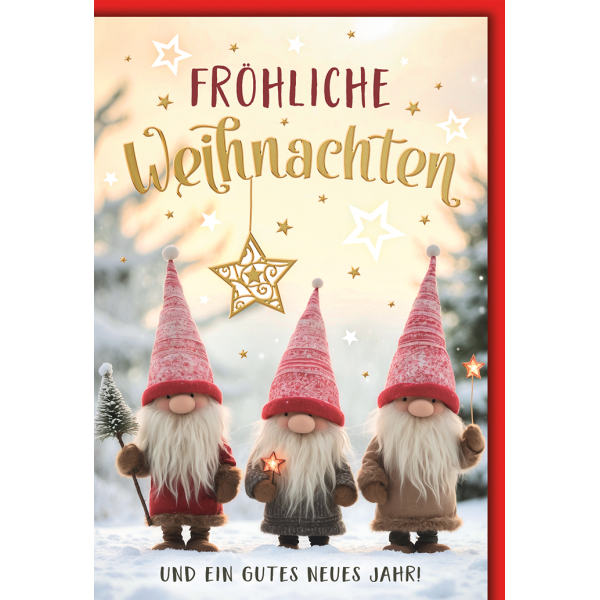 Weihnachten Grußkarte mit Umschlag Drei Wichtel im Schnee