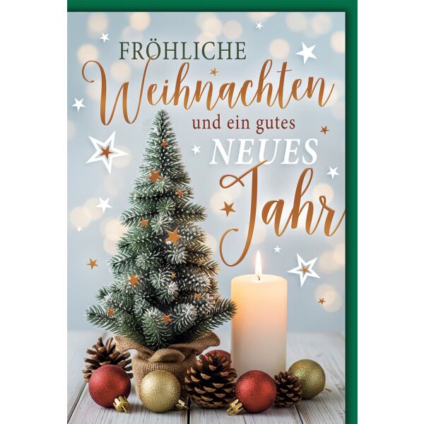 Weihnachten Grußkarte mit Umschlag Kleiner Baum Kerze und Kugeln