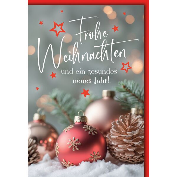 Weihnachten Grußkarte mit Umschlag Kugeln & Zapfen im Schnee