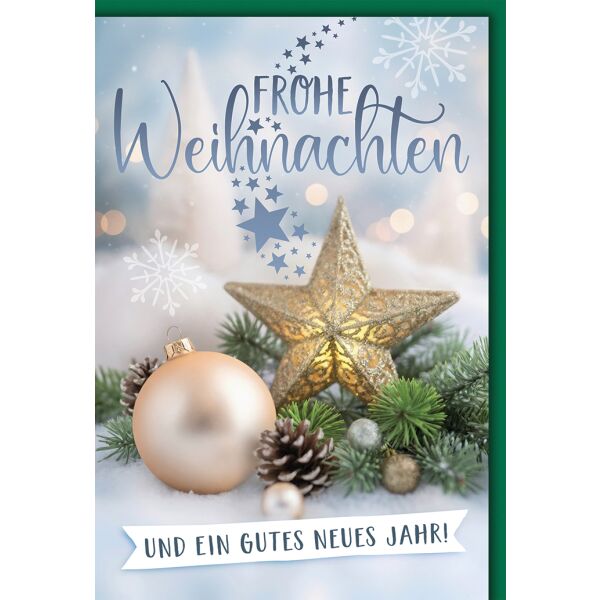 Weihnachten Grußkarte mit Umschlag Kugeln Zweige goldener Stern