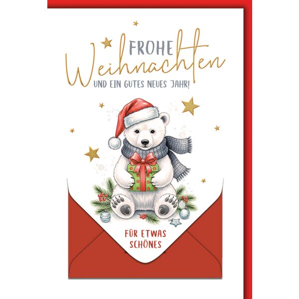 Weihnachten Geldkarte Grußkarte mit Umschlag Eisbär mit Weihnachtsmütze