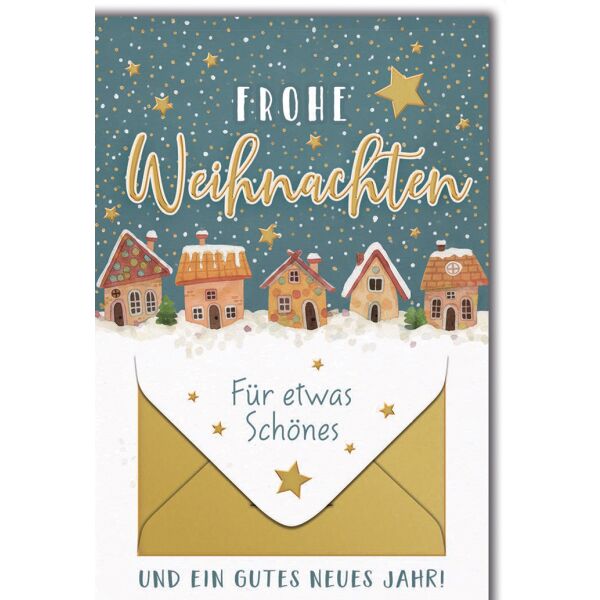 Weihnachten Geldkarte Grußkarte mit Umschlag Winterdorf unterm Sternenhimmel