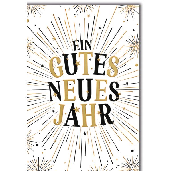 Neujahr Silvester Grußkarte mit Umschlag Text mit Feuerwerk umrandet