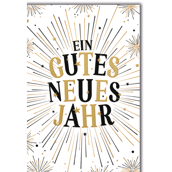 Neujahr Silvester Grußkarte mit Umschlag Text mit Feuerwerk umrandet
