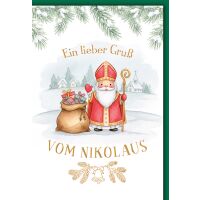Nikolaus Grußkarte mit Umschlag Nikolaus mit Stab...