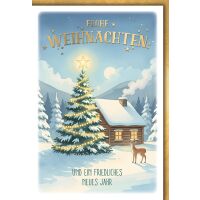 Weihnachten Grußkarte mit Umschlag Hütte Reh...