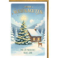 Weihnachten Grußkarte mit Umschlag Hütte Reh...