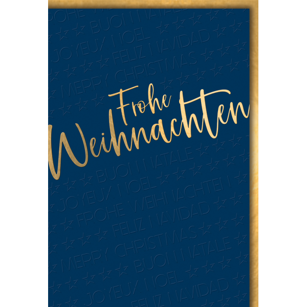Weihnachten Grußkarte mit Umschlag Goldschrift schräg Sterne dunkelblau