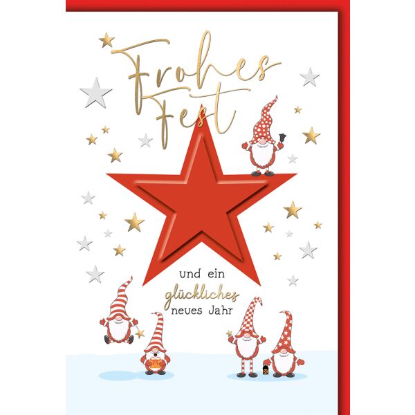 Weihnachten Grußkarte mit Umschlag Roter Stern und fünf Wichtel
