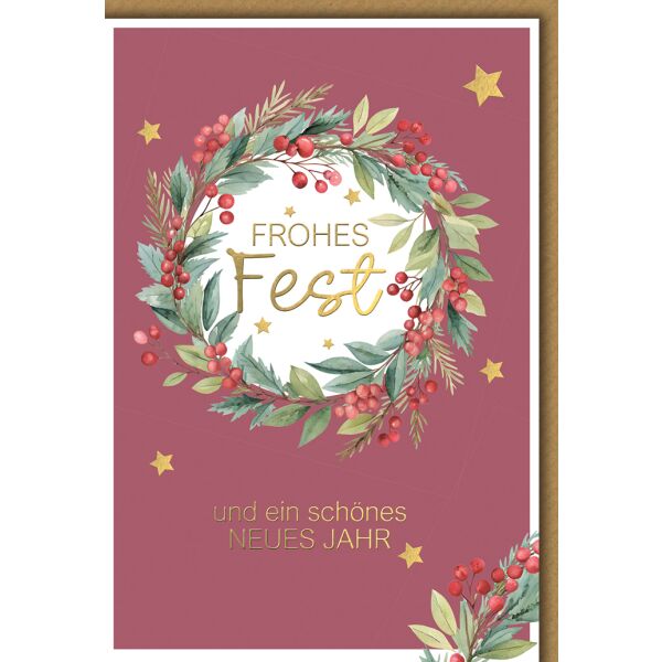 Weihnachten Grußkarte mit Umschlag Roter Kranz mit Beeren