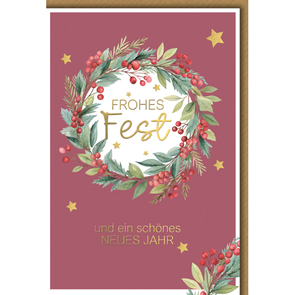 Weihnachten Grußkarte mit Umschlag Roter Kranz mit Beeren