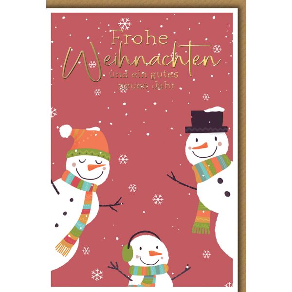 Weihnachten Grußkarte mit Umschlag Drei Schneemänner auf Rot