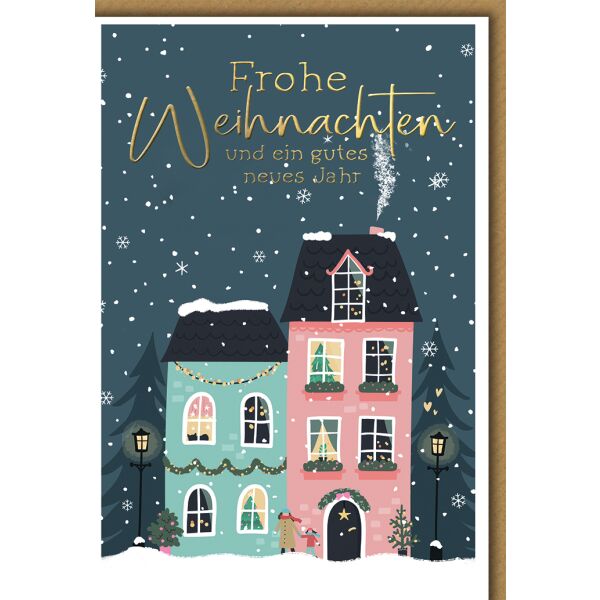 Weihnachten Grußkarte mit Umschlag Zwei Häuser
