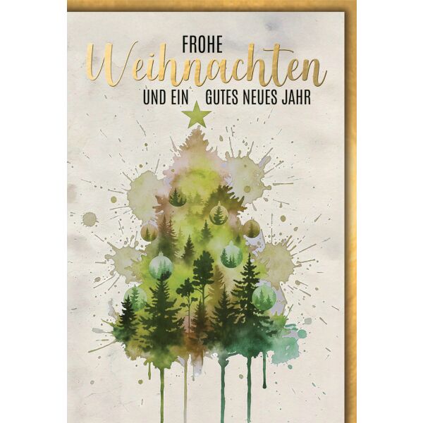 Weihnachten Grußkarte mit Umschlag Tannenform aus Aquarell-Wald