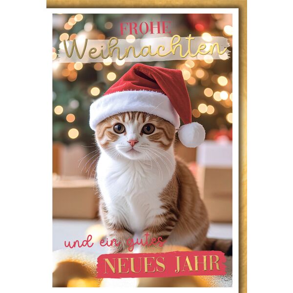 Weihnachten Grußkarte mit Umschlag Katze mit Mütze
