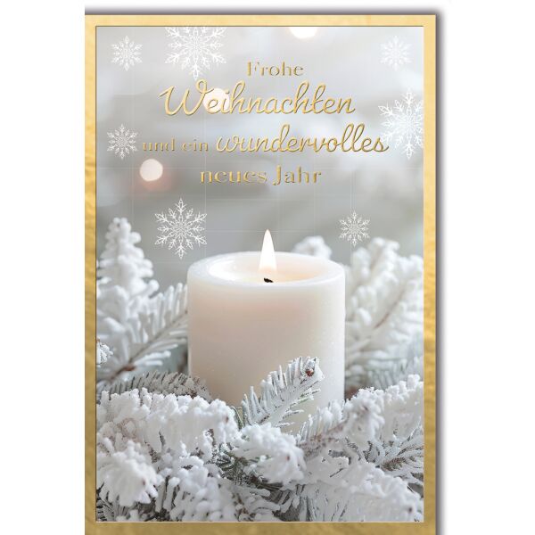 Weihnachten Grußkarte mit Umschlag Kerze weißes Gesteck
