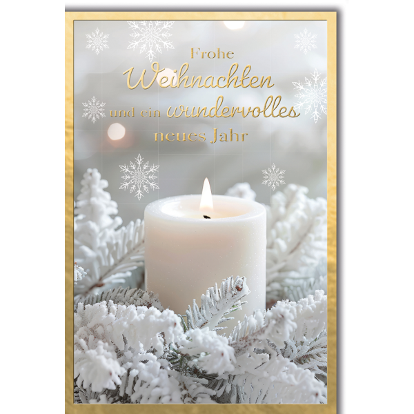 Weihnachten Grußkarte mit Umschlag Kerze weißes Gesteck