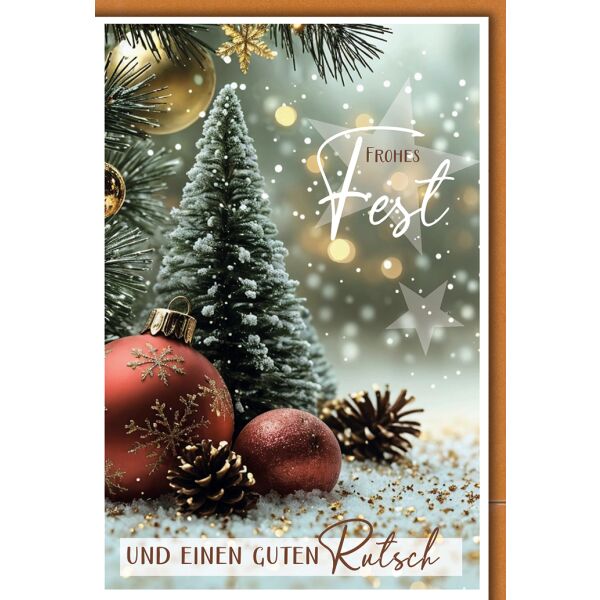 Weihnachten Grußkarte mit Umschlag Dekotanne Zapfen Kugeln