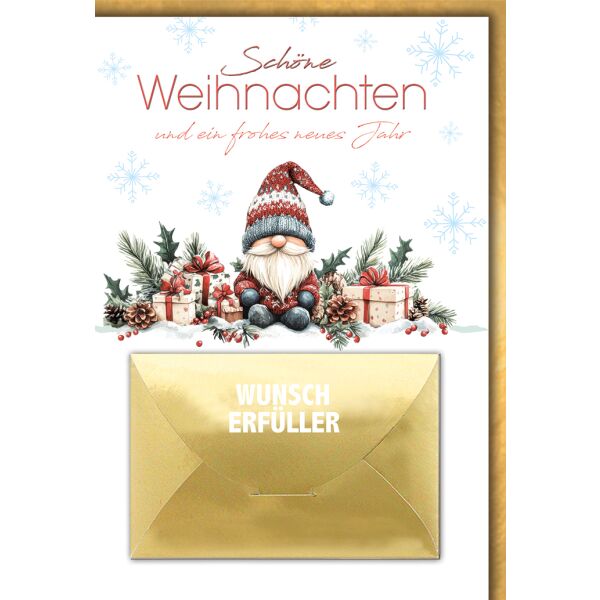 Weihnachten Geldkarte Grußkarte mit Umschlag Wichtel mit Geschenken