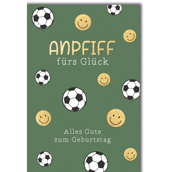 Geburtstag Grußkarte mit Umschlag Fußbälle Smileys