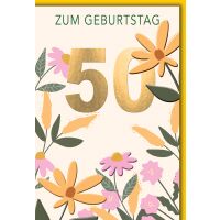 50. Geburtstag Grußkarte mit Umschlag bunte Blumen...