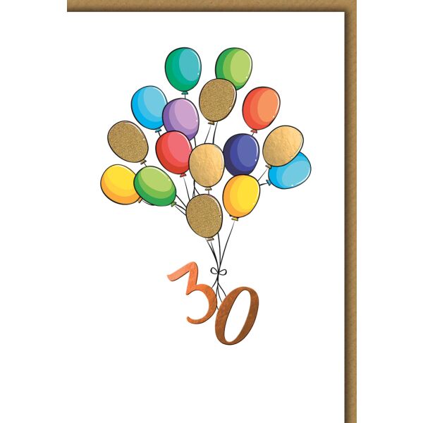30. Geburtstag Grußkarte mit Umschlag Bunte Luftballons