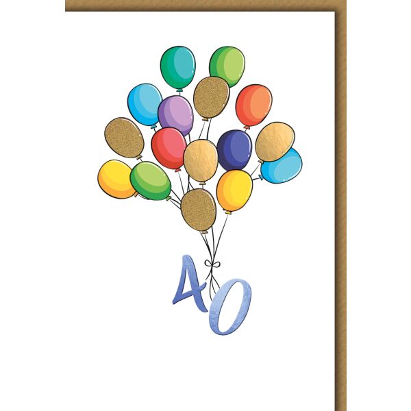 40. Geburtstag Grußkarte mit Umschlag Bunte Luftballons