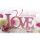 Valentinstag Glückwunschkarte mit Umschlag rosa Love-Schild, Rosen auf Holztisch