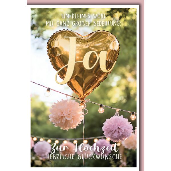 Hochzeit Grußkarte mit Umschlag Herzluftballon gold