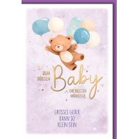 Geburt Baby Grußkarte mit Umschlag Teddy fliegt an...
