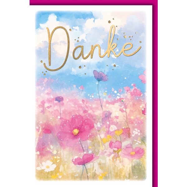 Danke Grußkarte mit Umschlag Wiese Aquarell