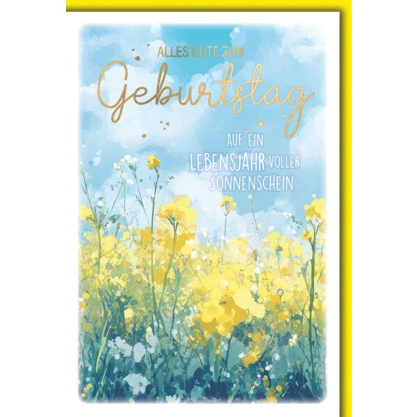 Geburtstag Grußkarte mit Umschlag gelbe Blumenwiese Aquarell