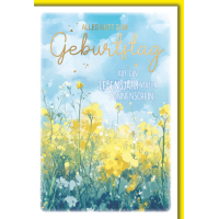 Geburtstag Grußkarte mit Umschlag gelbe Blumenwiese...