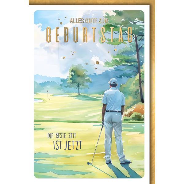Geburtstag Grußkarte mit Umschlag Golf Aquarell