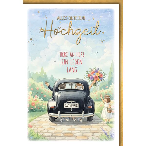Hochzeit Grußkarte mit Umschlag Auto pastell
