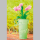 Ostern Glückwunschkarte mit Umschlag rosa Tulpen in grünem Eimer