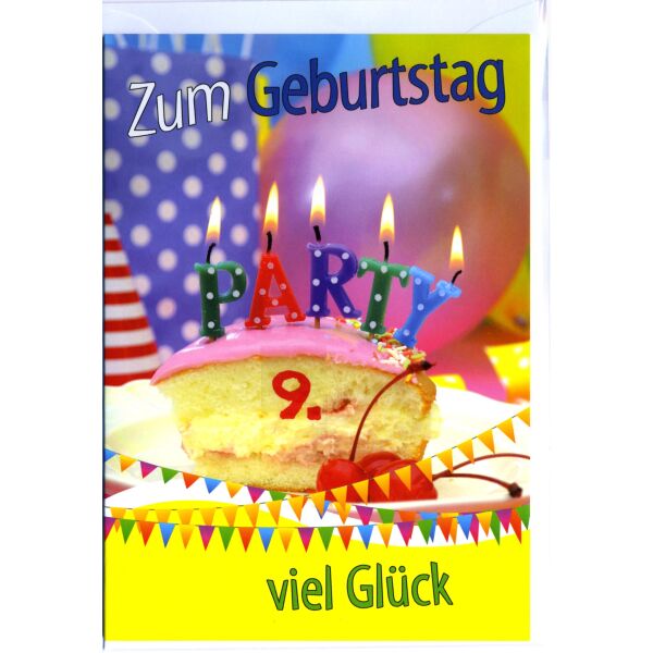 9. Geburtstag Glückwunschkarte mit Zahl 9 und Umschlag Party Berliner Zum Geburtstag viel Glück