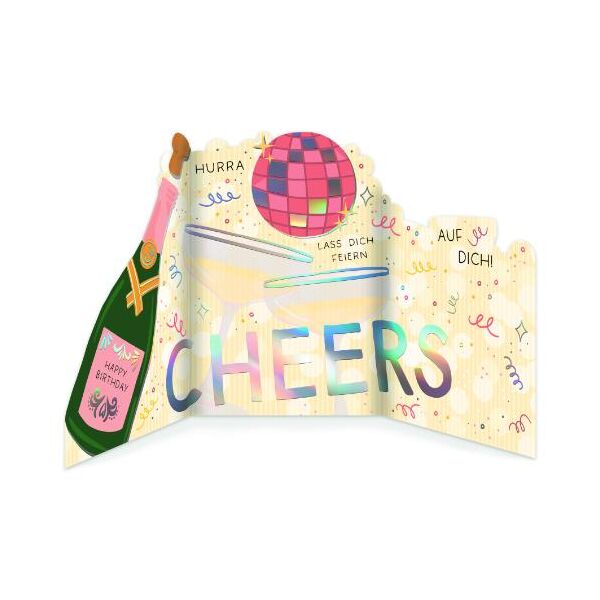 Geburtstag Glückwunschkarte mit Umschlag Leporello Cheers Sekt Doppel-Klappkarte zum aufstellen
