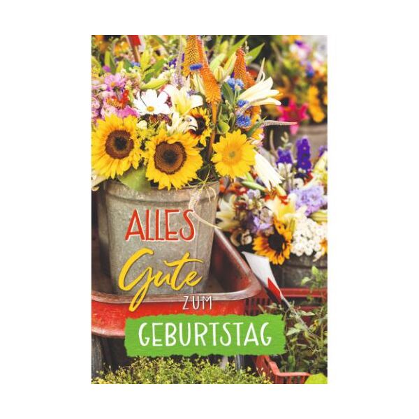 Geburtstag Glückwunschkarte mit Umschlag Eimer Feldblumen Sommer auf dem Land Fotomotive
