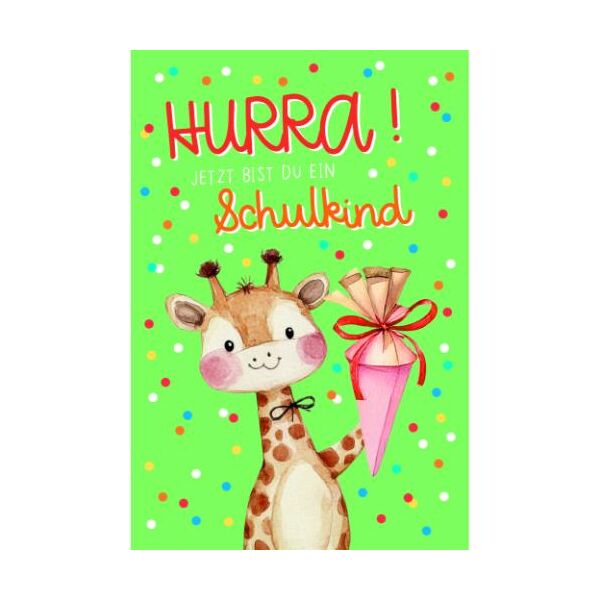 Schulanfang Glückwunschkarte mit Umschlag Giraffe hurra jetzt bist Du ein Schulkind