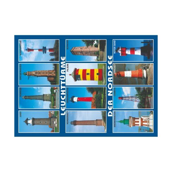Leuchttürme der Nordsee Postkarte Ansichtskarte maritim 12 Leuchttürme