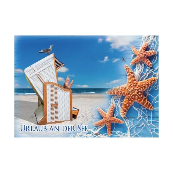 Allgemein Postkarte Urlaub an der See maritim Strandkorb Seesterne