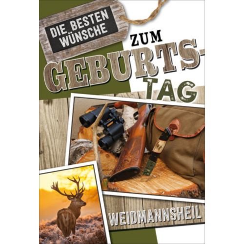 Glückwunschkarte für Jäger - Doppelkarte mit Briefumschlag - 11,5 x 17 cm - Geburtstagskarte für Jäger -  Weidmannsheil-Jagd-Karte