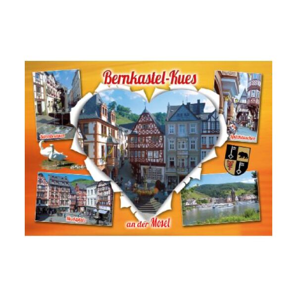 Bernkastel-Kues an der Mosel Postkarten Ansichtskarten Herz mit Blick auf den Marktplatz
