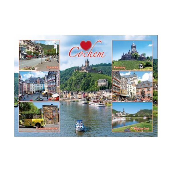 Cochem an der Mosel Postkarten Cochem Schloss Promenade Kachelbild mit Bahn