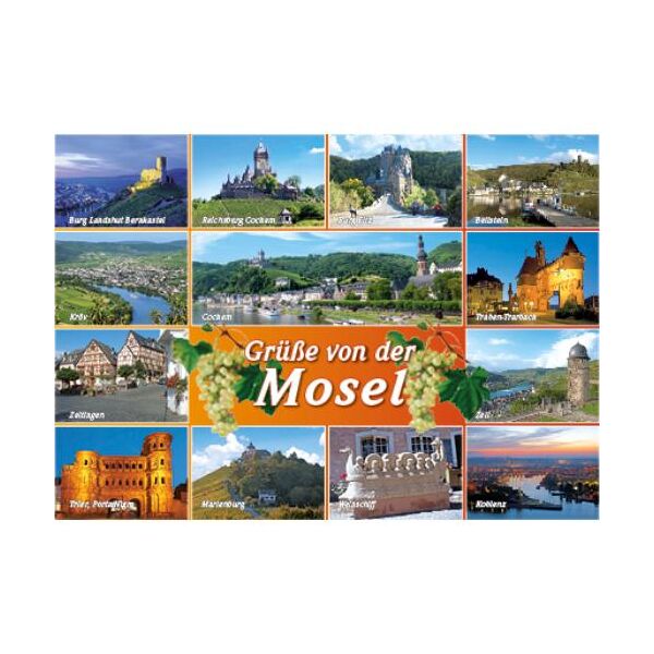 Mosel Postkarte Grüße von der Mosel 12 Moselmotive Querformat Ansichtskarte