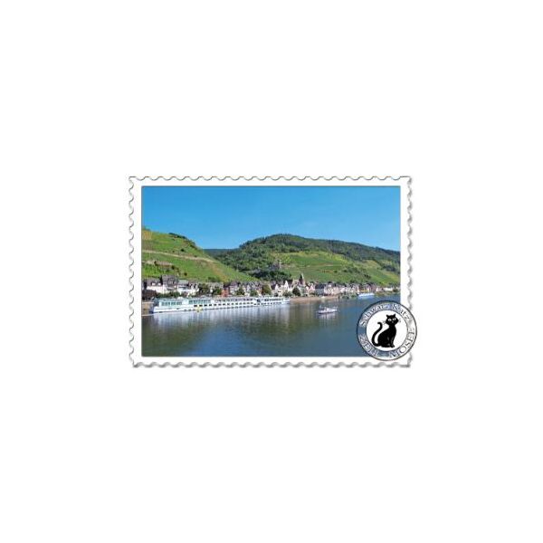 Zell an der Mosel Bedruckte Tassen schwarze Katze Briefmarke Panorama